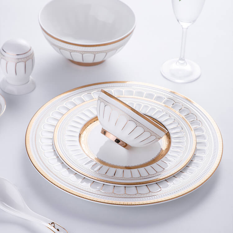 Gold Rim Bone China Dinnerware - Roman Style