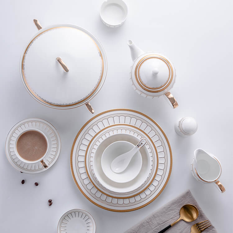 Gold Rim Bone China Dinnerware - Roman Style